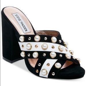 Steve Madden pearl embellished mule w/ block heel